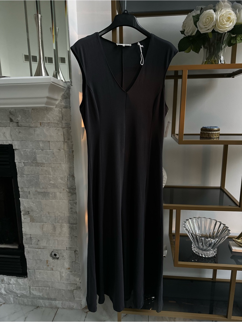 Frame Denim Black V-Neck Sleeveless Maxi Dress